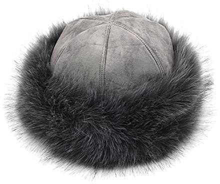 Damen Pelzmütze,MoreChioce Faux Fuchs Pelz Warm Hut Beanie Mütze Outdoor Skimütze Damen Kunstfellmütz Wildleder Vlies Pelzmütze Damen Herren Fellmütze,Grau