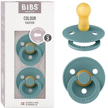 BIBS Colour Soother 2-Pack, BPA Free Dummy Pacifier, Round Nipple. Natural Rubber Latex, Made in Denmark, Size 2 (6-18 Months), Island Sea