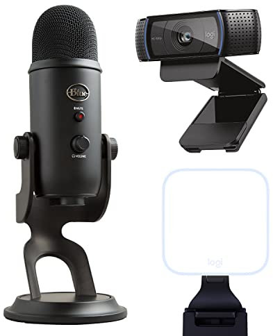 Blue Microphones Yeti, Logitech C920 HD Pro y Litra Glow Logitech For Creators - Combinación de cámara web, iluminación y micrófono, para videoconferencias, trabajo desde casa, Zoom, PC y Mac