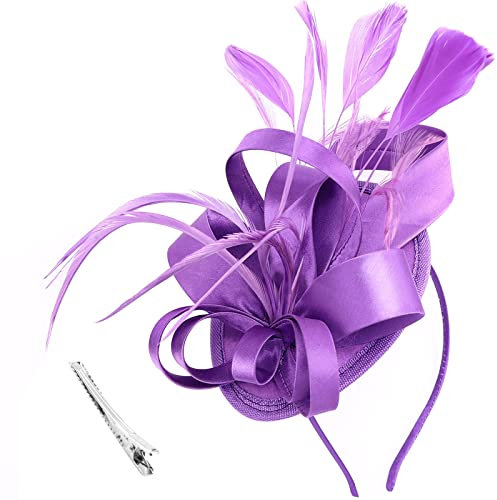 DRESHOW Fascinator Hüte für Damen Pillbox Hut mit Schleier Stirnband und Einer Gegabelten Clip Tea Party Kopfbedeckung