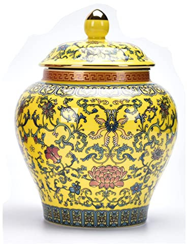 Hengqiyuan Pot de Gingembre Pot Décoratif Ancien Chinois Impérial Émail Porcelaine pour la Maison Salon Décoration Cadeau Ornement,Jaune