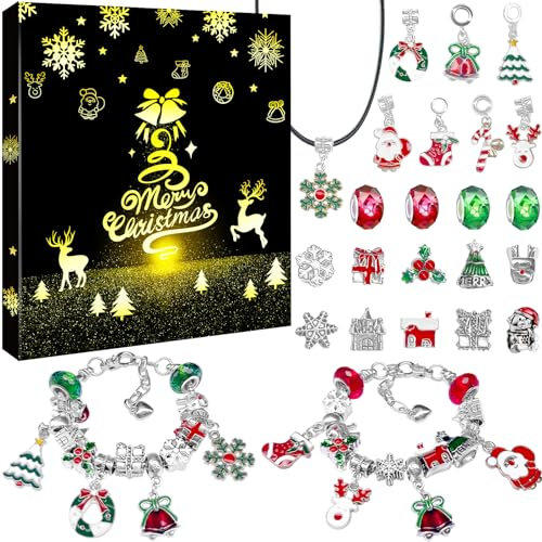 Schmuck Adventskalender 2024, Weihnachtskalender Füllung Armbänder Schmuck Basteln, Adventskalender Mädchen mit 24 Überraschungen Charm Armband, Weihnachten Geschenk Kinder 5 6 7 8 9 10 11 12 Jahre
