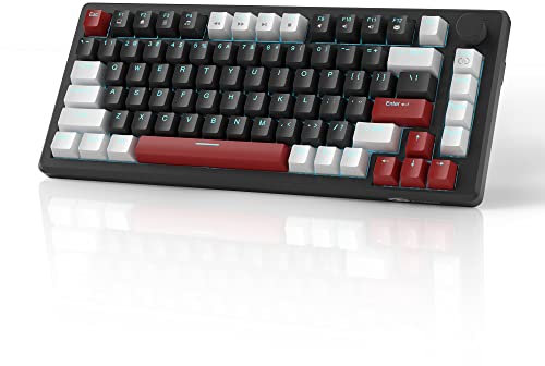 MageGee 75% Mechanical Gaming Keyboard, Compact Blue Backlit Wired Gaming Keyboard with Yellow Switches, EVA Foam, Knob Control, STAR75 Portable NKRO PC Gaming Keyboard - White & Black