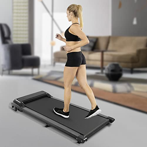 Walking Pad Laufband Schreibtisch, Kleines Laufband Für Zuhause Fitness Walkingpad Laufbänder mit LCD-Display und Fernbedienung Under Desk Treadmill für Büro, Schwarz