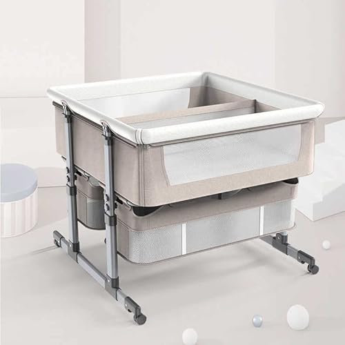 Co-Sleeping Babybett mit Aufbewahrungskorb, verstellbar, für Kleinkinder, Neugeborene, Jungen und Mädchen, einfach zusammenklappbar, tragbar.