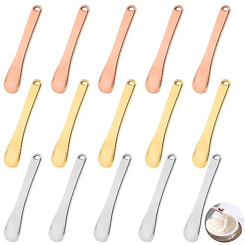 15 PCS Metal Makeup Spatula,YuCool Cosmetic Spatulas Cream Spoon Mini Beauty Scoop Beauty Scoop for Mixing and Sampling