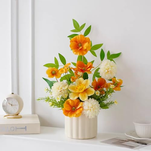 NAWEIDA Flores Artificiales en florero, hortensias Azules de Seda con jarrón, arreglo Floral sintético con jarrón Adecuado para decoración del hogar, Oficina, Centro de Mesa de Comedor