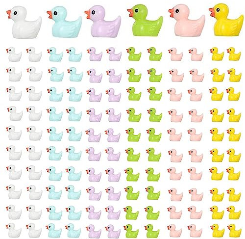 Hsupez 120 Stück Miniatur Bunt Enten, Mini Harz Enten, Mini Resin Ducks zum Basteln, Mini Enten Figuren, 6 Farben Enten Miniaturfiguren, für DIY Potting Micro Landschaft Dekorationen Lieferungen