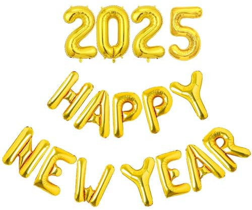 ENLACE Silvester Deko 2025 Ballons Happy New Year Folienballon 16 Zoll,Neujahr Deko Ballon Gold 2025 Happy New Year Ballon,2025 Neues Jahr Luftballons Partydekorationen,Folienballon 2025