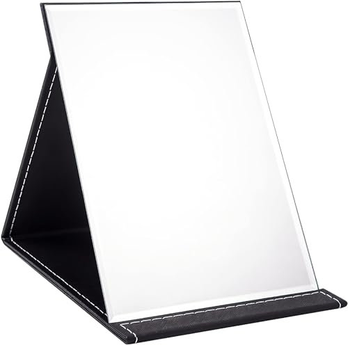 Fyihoxi Miroir de Maquillage,Miroir Portable,Miroir de Poche,Miroir Pliant Portable,Miroir Pliant en Cuir PU,Miroir de Voyage,Miroir Maquillage,Miroir Pliable pour Coiffeuse,Bureau,Voyage,26x18cm