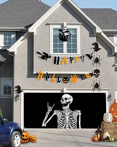 Halloween Garagentor Banner Abdeckung 2,1 x 4,9 m, Halloween Lustiger Totenkopf Skelett Sieg Halloween Garagentor Dekorationen Urlaub Halloween Hintergrund Dekor für Winter Neujahr Halloween Party