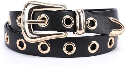 irisaa Nietengürtel Damen Schwarz, Gürtel Punk Schmal, Gothic Style, Taillengürtel Einheitsgröße, ca. 2.5 CM breit, Damen Taillengürtel 2020:Gold Schwarz