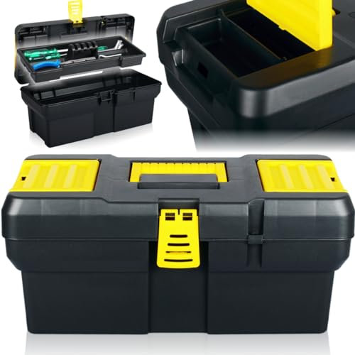 Werkzeugkiste Toolbox leer mit Schnellverschluß und Organizer Werkzeugbox (Toolbox Gelb 41)