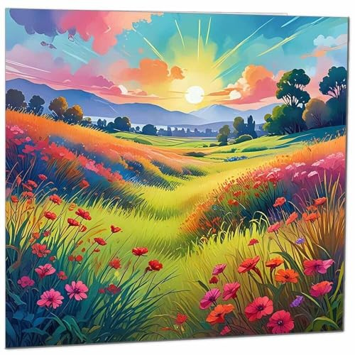 Schöne Landschaft, blanko, Grußkarte, Geburtstagskarte, Kunst, bunte Blumen, Natur