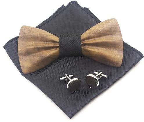 Cyriacus Holzfliege Set Herren Holzfliegenset Fliege aus Holz,für Hochzeit Aufführungen Abschlussball Geschenk nero