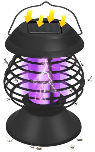 Lampe Anti Moustique Solaire, UV Tue Mouche Electrique avec LED Lumière, Panneau Solaire Anti Moustique Electrique Rrechargeable, Convient pour l'Intérieur et l'Extérieur et Le Camping, Noir