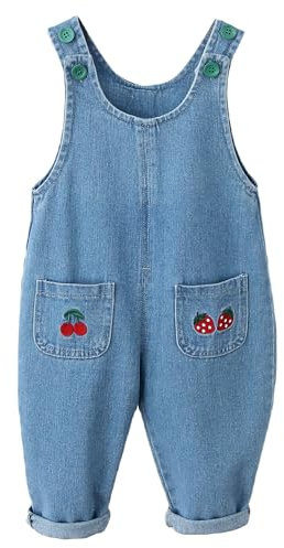 FEOYA Toddler Girls Boys Overalls Cotton Denim Jumpsuit One Piece Button Dungarees with Pockets Unisex Baby Solid Loose Soft Pants Trousers for 1-2 Years