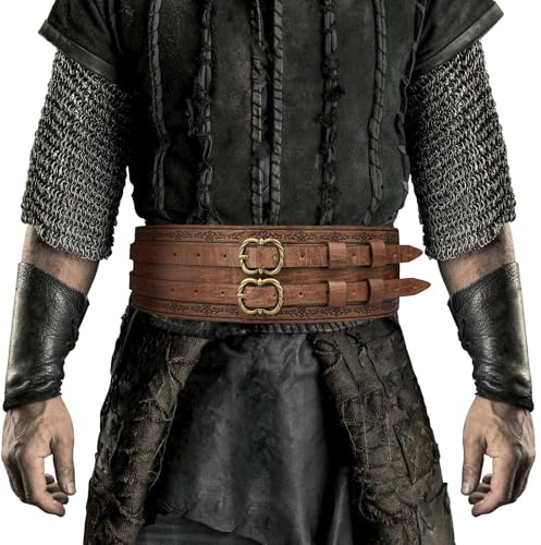 HiiFeuer Wikinger breiter Gürtel, mittelalterlicher Kunstleder Rüstungsgürtel Ritter Korsett Gürtel, LARP Halloween Kostüm