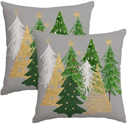 Miaikoe Weihnachtskissenbezüge 45x45 cm Set von 2 Weihnachtsbaum Grau Dekorative Wurf Kissenbezüge Winter Urlaub Kissenbezüge Dekor für Home Couch Sofa