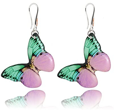 Pendientes Colgantes Hermoso Flor o Mariposa Forma Colección de Jardín Ligero ; Joyería para Mujer (Estilo 27 - Lila y Verde Menta)