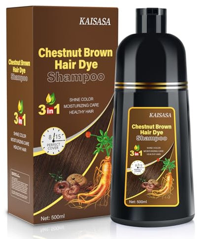 Chestnutbrown Haarfärbeshampoo 3 in 1, Natürliches Haarfärbemittel, Semipermanente Haarfarbe, Grauhaar-Überdeckung, Anti Grau Effekt Shampoo für Coloriertes Haar für Frauen und Männer (500 ml)