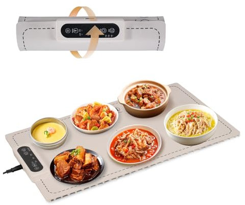 Horuili® Bandeja calentadora de Alimentos, Plato Calentador Multifuncional, Bandeja calentadora de Silicona Plegable para Alimentos, Temperatura Regulable, para Mantener Caliente o descongelar
