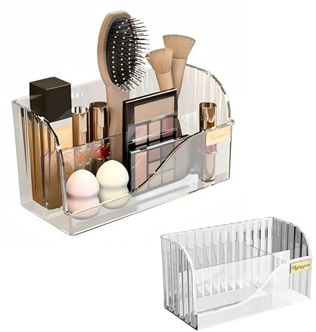 SLHEQING Make up Organizer mit 4 Fächern, 2 Stück Kosmetik Aufbewahrungsbox für Schminktisch Badezimmerschrank, Schminktisch Organizer für Pinsel, Lippenstift und Skincare