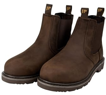 Jack Pyke Safety Dealer Boots HW-18 - Leather Pull-On Chelsea Mens Work Boots, Steel Toe Capped, Oil-Resistant, Cushioned Insole, Breathable - Ideal for Farming, Warehouse, Construction, Brown Size 12