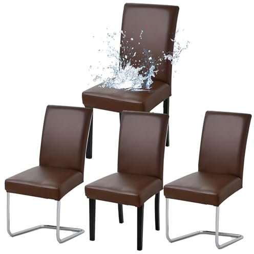 HAMON Stuhlhussen 4er Set,Pflegeleichte Wasserdicht Abnehmbarer Stühle,wasserdichte Stretch PU Leder Stuhlbezug,Haus Büro Restaurant Stuhlhussen,Kunstleder Wasserdicht Dehnbarer Schutzbezug(Braun)