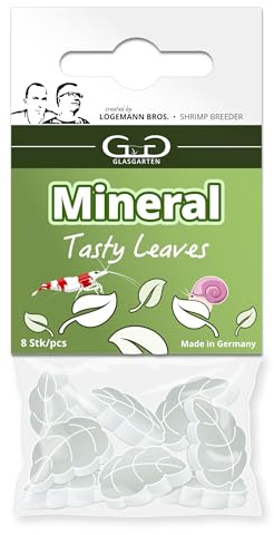 GlasGarten Mineral Leaves | 8 STK. – Ergänzungsfutter/Mineralfutter für Ziergarnelen, Schnecken & Krebse mit getrockneten Blättern von Brennnesseln, Löwenzahn & Walnuss