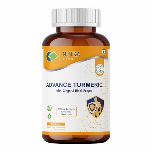 Nutra Life Advanced Turmeric with Black Pepper & Ginger Tablets High Strength Supplement 90 Tablets with 2000mg Curcumin for Women & Men 3 Month Supply Vegan Friendly Gluten-Free