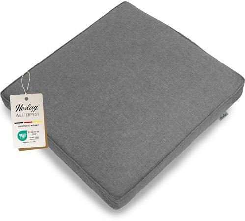 Herlag Outdoor Loungekissen Sunny | Premiumkissen für Gartenlounge | Bezug waschbar mit Reißverschluss | Langlebige Sitzauflage mit UV- & Fleckschutz | Sitzkissen 60x60cm Grau
