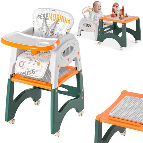 YUENFONG 6 in 1 Hochstuhl Baby Kinderhochstuhl mit Rückenlehne & 5-Punkt-Sicherheitsgurt, Kombihochstuhl Babystuhl Babyhochstuhl für Hochstühle, Kinderhochstühle, Orange