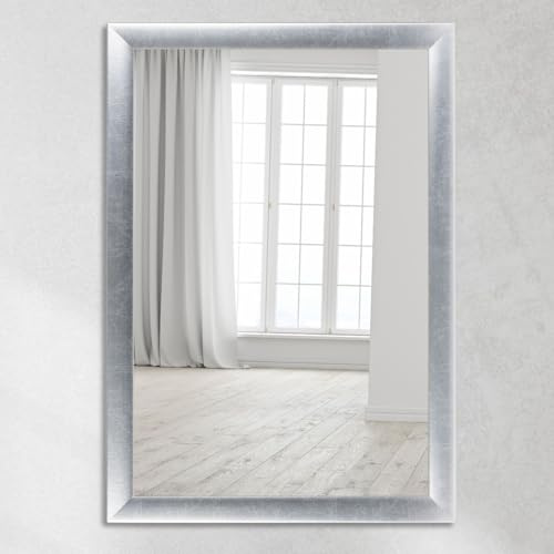 CLAMARO Wandspiegel Neo Collage 40 x 60 cm, Silber, Holzrahmen 38 mm | Foliierter MDF-Rahmen, Echtglas-Spiegelscheibe, HDF-Rückwand für Stabilität, Metallaufhänger, Hoch- und Querformat