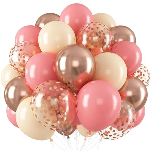 60 Stück Luftballons Beige Altrosa,12 zoll Retro Aprikose Rosa Latex luftballons Metallic luftballons Konfetti luftballons für Geburtstag, Hochzeit, Babyparty Dekoration(PK+SK)