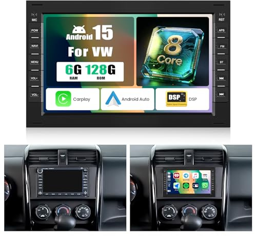 8 Core 6+128G Android 15 Autoradio für VW T5 Golf 4 Bora Polo MK5 Passat B5 Jetta, 7 IPS 2.5D Radio mit Wireless Carplay Android Auto/FM/RDS /32EQ /DSP/GPS/WiFi+ AHD Rückfahrkamera