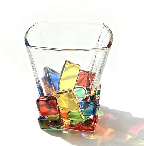 ZhouZGlass Painted Colorful Drinking Glasses, Colored Whiskey Glasses, Multicolor Water Glasse,Whiskey Wineglass Glasses,Tumbler Glasses (Ice Cube)