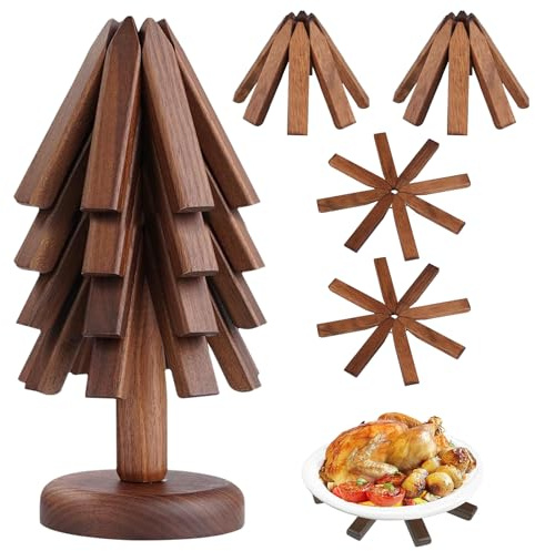 Sous-verre en bois pour plats chauds, sous-verre en bois pour plats chauds, forme d’arbre en noyer noir, ensemble de sous-verre en forme d’arbre pour la cuisine et la salle à manger, design long, avec