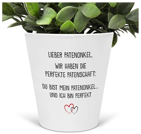 22Feels Patenonkel Geschenk Blumentopf mit Spruch Keramik Übertopf Deko Garten Balkon Pflanzen Blumen Innen Schreibtisch Büro Zimmer (Weiss)