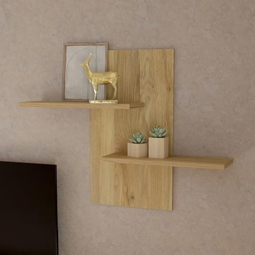 Forte BACCIO Wandregal 100, modernes Wandpaneel mit Ablage, Holzwerkstoff, Mauvella Eiche Holzdekor, 104,8 cm breit x 80 cm hoch x 21,9 cm tief