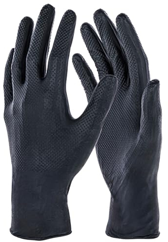 Kerbl Works Einmalhandschuhe X-Grip Black, Einweghandschuhe | 50 Stück, Größe 10,5–11/XXL, schwarz, 24 cm, latexfrei, rutschfest sowie öl- und chemikalienbeständig