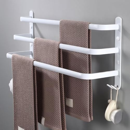 Porte-serviettes mural en aluminium avec crochets pour salle de bain et cuisine, blanc, 3 couches, 40 cm