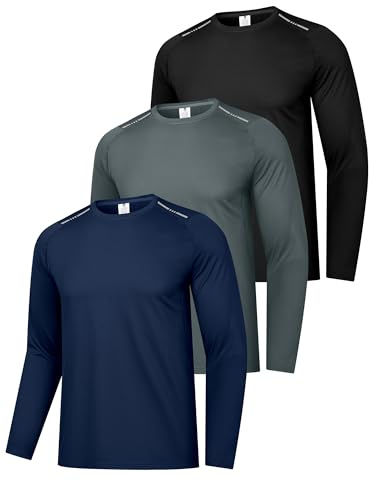 Holure 3 or 5 Pack Mens Workout Running Shirts, Dry Fit Moisture Wicking Top, Gym Athletic Long Sleeve Shirts with Reflective, Flatlock Seams