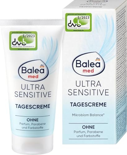Balea med Ultra Sensitive Tagescreme – Feuchtigkeitspflege für sehr empfindliche Haut – Ohne Parfum, Parabene & Farbstoffe – 50 ml