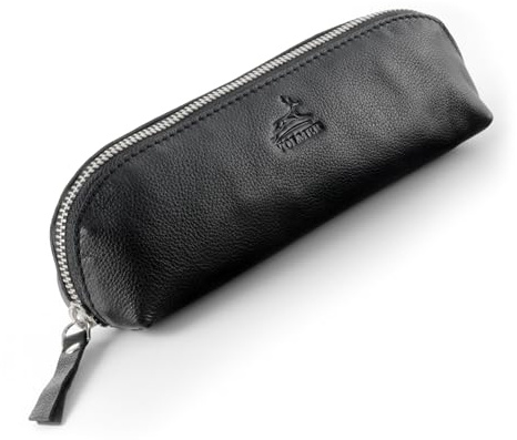 Fa.Volmer ® Federmäppchen in Leder – Federtasche für Büro, Uni, Schule und Atelier – Stiftetui, Stiftmappe, Toolbag (schwarz)