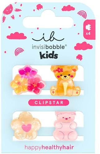 invisibobble Haarklammer Kinder (4x) Mädchen – Haarspange Bär Blume sanft verspielt süß bunt – Clipstar Kids Bearly Bloomed – Hair Claws Kinder Haarschmuck Kindergarten Geschenk alltagstauglich
