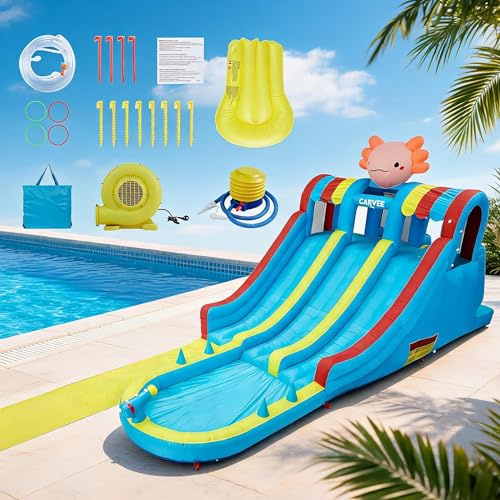 Garvee Inflatable Bouncy Castle with Slide, 8 in 1 Outdoor Indoor Bounce House with Dual Racing Slides, Large Splash Pool, Climbing Wall and Water Cannon for Kids Toddlers Summer Outdoor Play