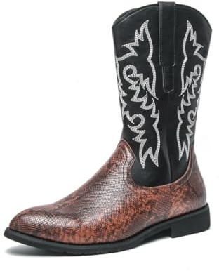 EsaSam Stivali da Cowboy Uomo Stile Western Stampa Serpente Pelle | Sintetica Ricamati Stivaletti con Cerniera Laterale Suola in Gomma