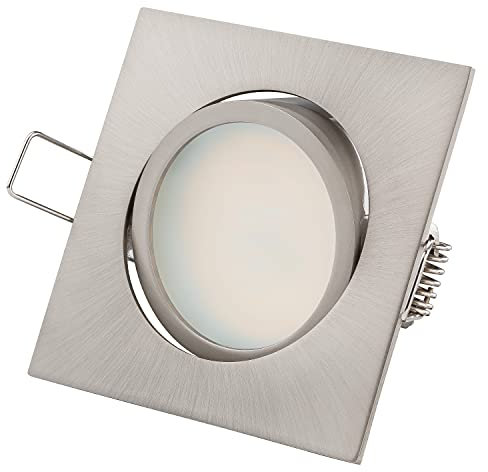 TEVEA Ultra Flach Premium LED Einbaustrahler - 3.5W 230V Edelstahl Optik Schwenkbar - Einbauspots - Einbauleuchten (Warmweiss)