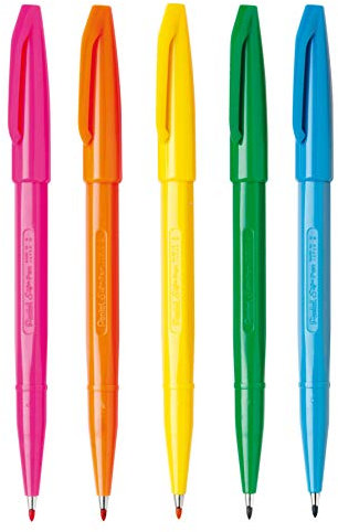 Pentel S520 Sign Pen Filzstifte, 5 unterschiedliche Farben